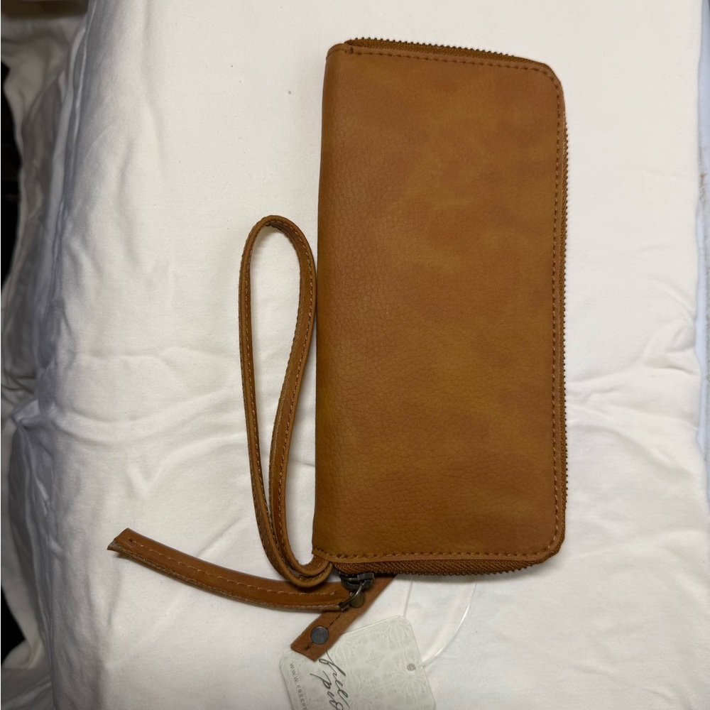 Free People Brown Leather Wristlet Wallet